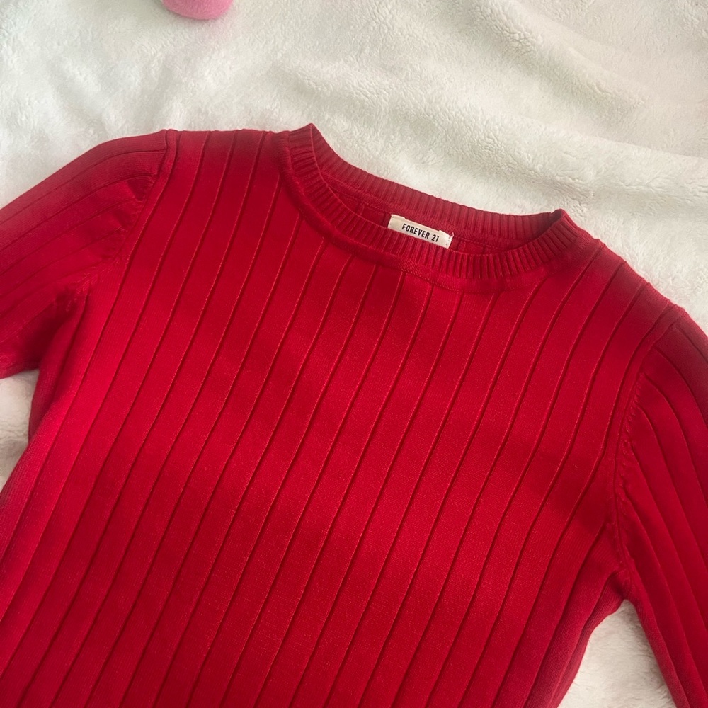 Forever 21 Red Ribbed Knit Top - Picture 3 of 4